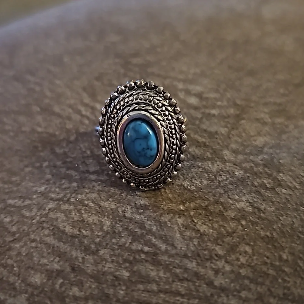 3/$30 Cowboy Core Faux Turquoise Oval Adjustable Ring